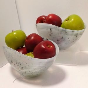 Hand Blown Glass Bowls (2) White Black Gray